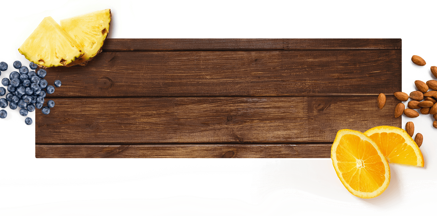 Horizontal wood paneling with fruit and nuts.